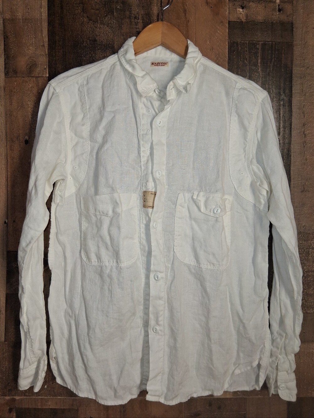 Kapital 100% Linen Button Front White Long Sleeve Shirt Size 3 Made In Japan